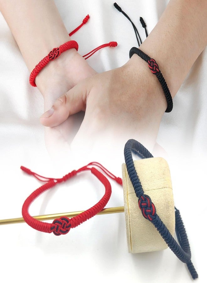 VDKIDKT 2 Pcs Tibetan Handmade Lucky Bracelet, Tibetan Lucky Amulet Knot Bracelet, Matching Bracelets Red and Black Bracelet for Protection (Black+Red) - Image 2